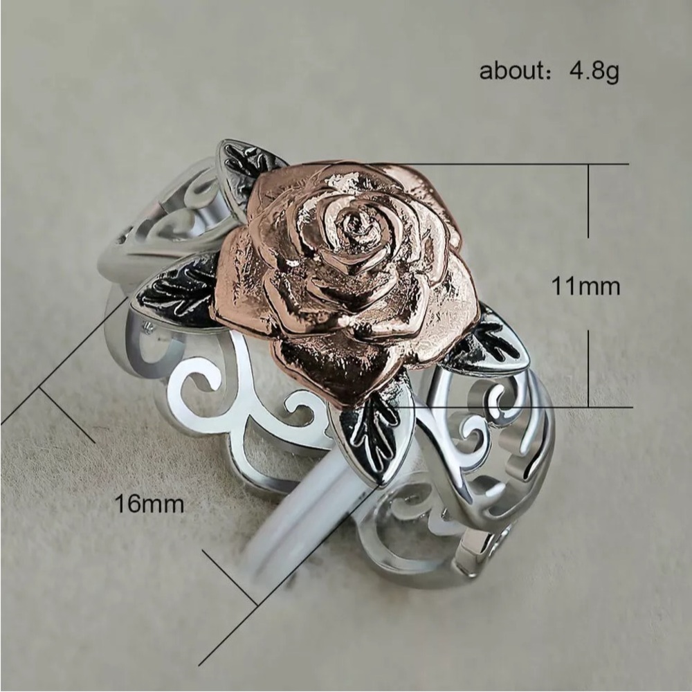 Beautiful New 14k Rose Gold Sterling Silver Rose Ring - Picture 7 of 7